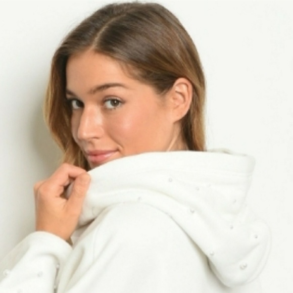 Pearl Studded Hooded Sweatshirt Fleece Lined - Picture 4 of 5
